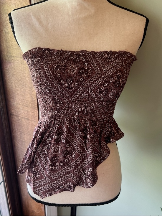 New Look Tops - New Look Brown Smocked Strapless Top with Bandana Print